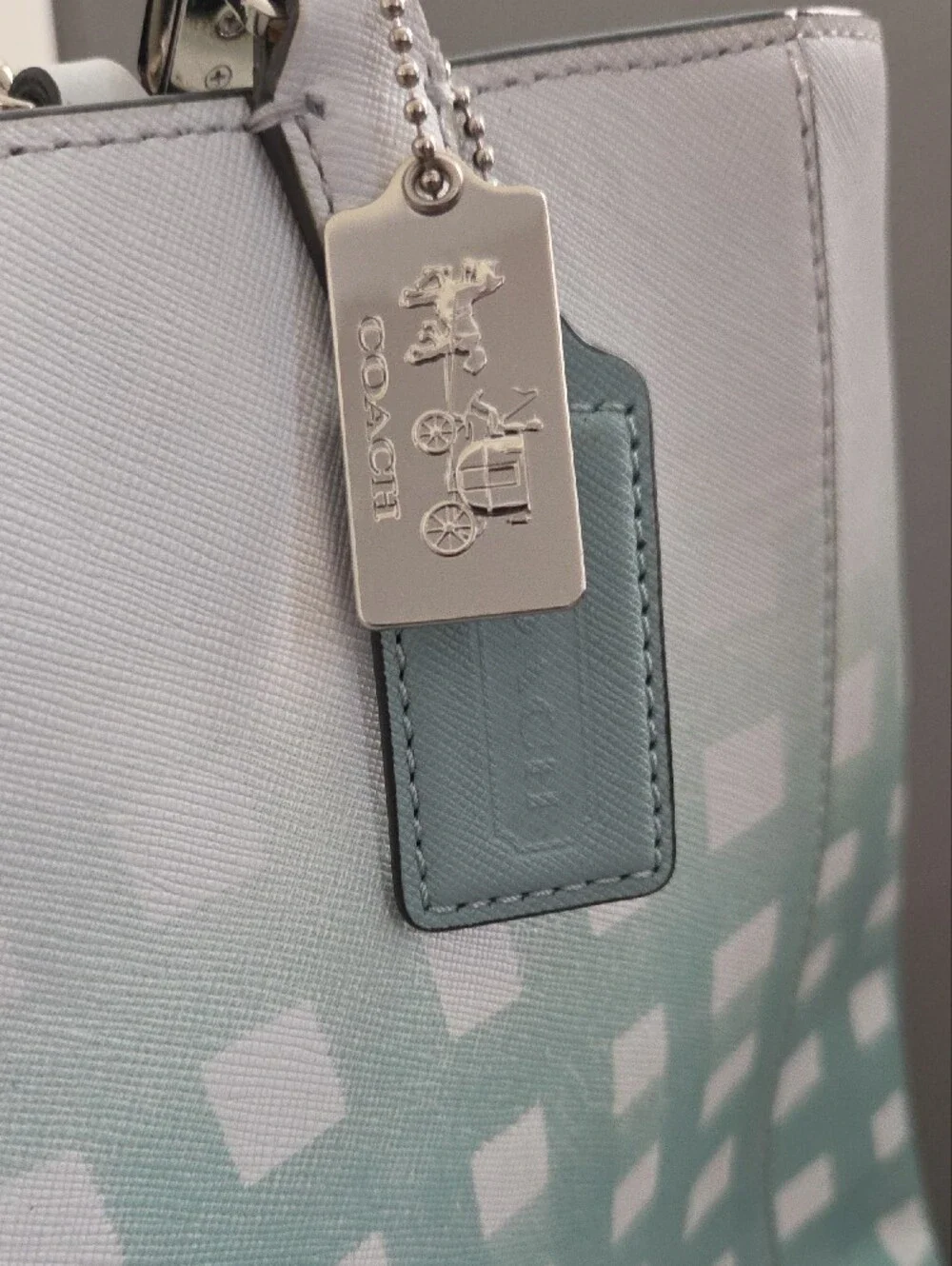 Coach Aqua and White Checkered Tote